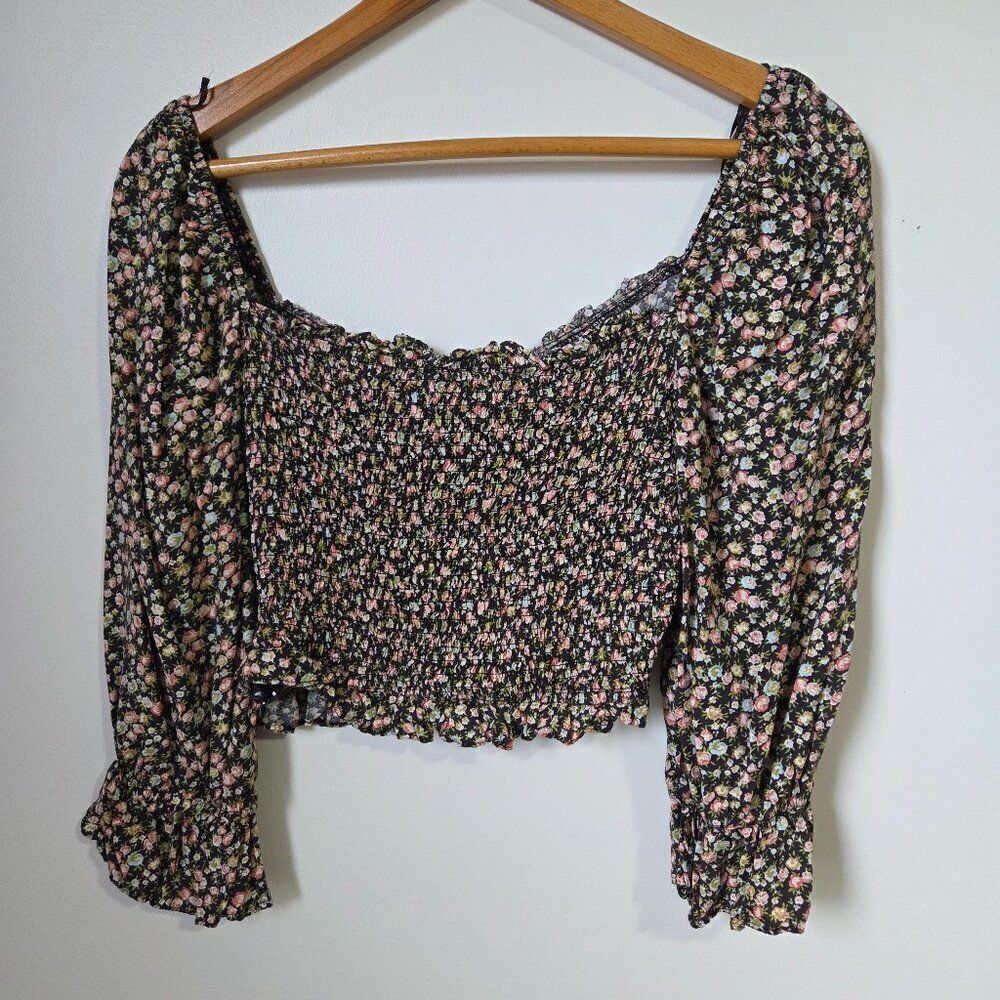 NEVER WORN DRESS FORUM RUCHED SMOCKED DITSY FLORAL BOHO TOP SIZE M - Picture 2 of 13